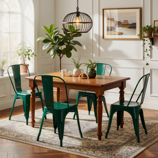 Sunvega Set of 4 High Gloss Green Industrial Metal Dining Chairs with 18 Inch Seat Height