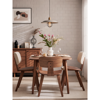 Sunvega Modern Walnut Finish Curved Ergonomic Solid Wood Dining Chairs Set of 2