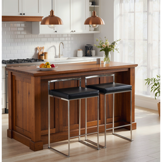 Sunvega Contemporary Black Faux Leather Upholstered Stackable Counter Stool Set