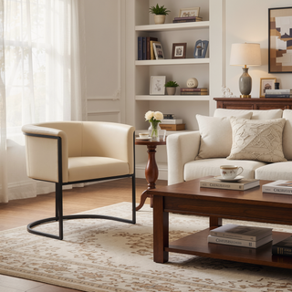 Sunvega Modern Faux Leather Upholstered Dining Chair with Geometric Metal Frame