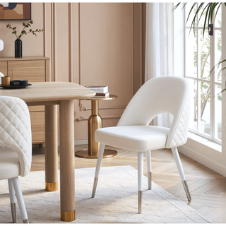 Sunvega White Velvet and Gloss Finish Upholstered Side Chairs with 4-Inch Cushions