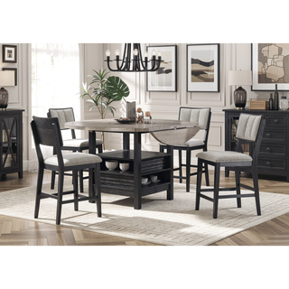 Sunvega Farmhouse Contemporary High-back Chairs with Dark Wooden Frames and Gray Upholstery