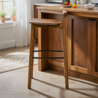 Sunvega 26.5 Inch Modern Minimalist Low Back Wood Counter Stool in Dark Brown Walnut