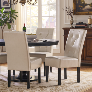 Sunvega Espresso Stained Legs Ivory Bonded Leather Button Tufted Dining Chairs