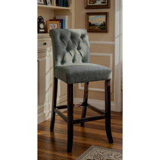 Sunvega Set of 2 Beige Chenille Upholstered Counter Height Chairs with Rustic Oak Legs