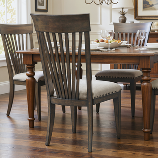 Sunvega Nailhead Trim Upholstered Dining Chairs with Slat-Back Design and Tapered Legs, Set of 2