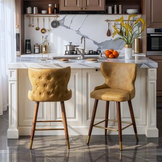 Sunvega Mid-Century Modern Faux Leather Tufted Counter Stool Set with Nailhead Trim