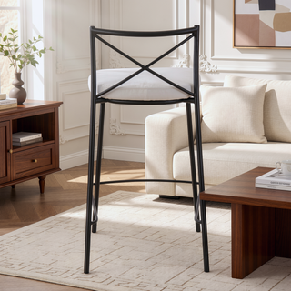 Sunvega Modern Black Metal Frame Counter Stool with White Faux Leather Seat Set of 2