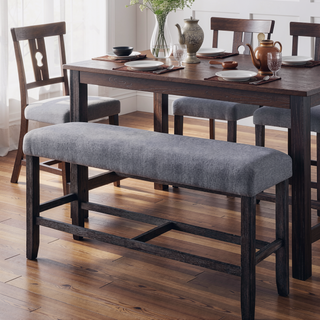 Sunvega Grey Upholstered Counter Height Bench with Weathered Espresso Wooden Frame