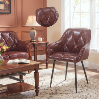 Sunvega Faux Leather Upholstered Dining Chairs Set of 2 with Armrests and Comfortable Cushion