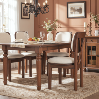 Sunvega Modern Rubber Wood Dining Chair with Boucle Upholstered Seat Set of 2