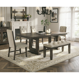 Sunvega Espresso Wood Frame Upholstered Dining Chairs with Tufted Detailing