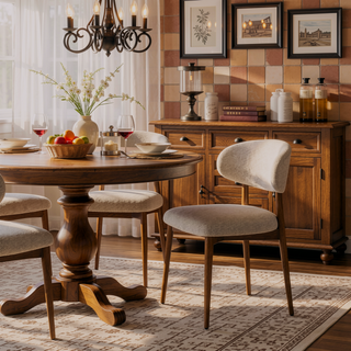 Sunvega Modern Upholstered Dining Chair with Wood Frame and Salt & Pepper Boucle