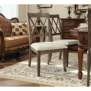 Sunvega Beige Fabric and Weathered Gray Finish Side Chair Set of 2