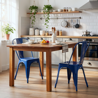 Sunvega Modern Blue Metal Dining Chairs Set of 2 with 18 Inch Seat Height