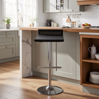 Sunvega Adjustable Chrome Bar Stool with Black Mesh Seat and Swivel Base