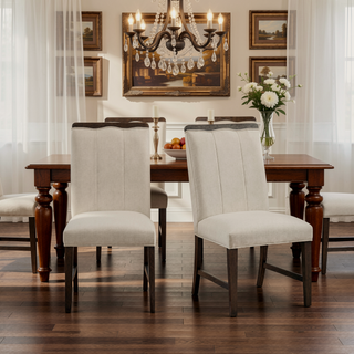 Sunvega Beige Textured Fabric Upholstered Side Chairs with Brown Wooden Finish
