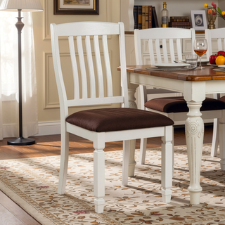 Sunvega Rustic White Slat Back Upholstered Side Chair Set of 2