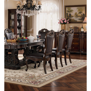 Sunvega Traditional Walnut Solid Wood Dining Chairs with Dark Brown Leatherette Seats