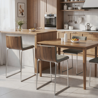 Sunvega Contemporary Counter Stool with Tufted Faux Leather Seat and Walnut Wood Back