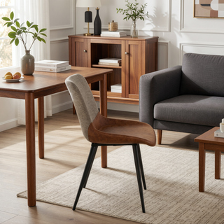 Sunvega Industrial Two-Tone Upholstered Chair with Black Metal Base Set of 2