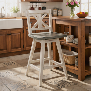 Sunvega Solid Rubberwood Counter Height Dining Table with Distressed Gray Finish