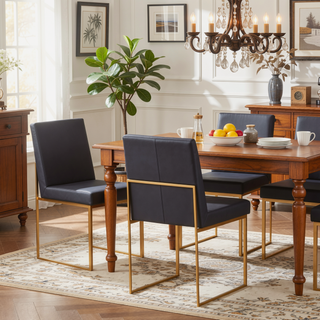Sunvega Gold and Black Faux Leather High Back Dining Chair Set of 2