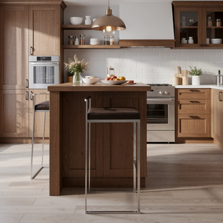 Sunvega Contemporary Stackable Barstool with Brown Faux Leather Upholstered Padded Seat