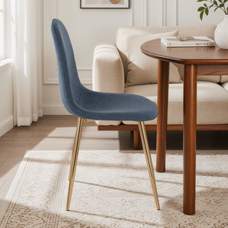 Sunvega Contemporary Pebble Chairs with Gold Steel Frame and Blue Upholstered Seat