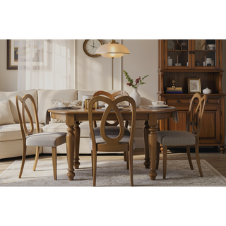 Sunvega Eucalyptus Wood Carved Backrest Chair Set of 2 with Upholstered Seat