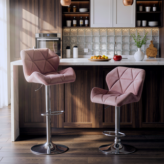 Sunvega Velvet Diamond Tufted Swivel Adjustable Height Barstool Set of 2 Gray