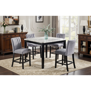 Sunvega Transitional Dining Table with Faux White Marble Top and Black Wood Base