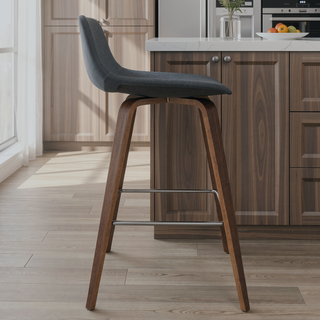 Sunvega Distressed Blue Vegan Faux Leather Upholstered Bentwood Bar Stools Set of 2