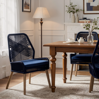 Sunvega Dark Navy Solid Mahogany Wood Back Side Chairs with Foam Cushions (Set of 2)