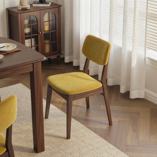 Sunvega Dark Yellow Velvet Upholstered Armless Dining Chairs with Solid Wood Legs Set of 2