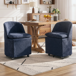 Sunvega Chenille Fabric Dining Arm Chair with Upholstered Back Cushion and Universal Wheels