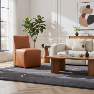Sunvega Modern Dining Chair in Saddle Brown Faux Leather Fully Assembled