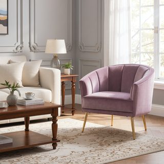 Sunvega Gold Metal Legs Blush Pink Velvet Upholstered Tania Accent Chair