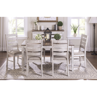 Sunvega Grayish White Finish Wood Frame Brown Fabric Upholstered Side Chairs