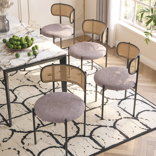 Sunvega Modern Upholstered Dining Chairs Set of 2 with Rattan Backrest and Metal Legs