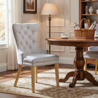Sunvega Gold Velvet Upholstered Dining Chair with Lion Head Accent and Quilted Back