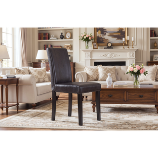 Sunvega Urban Style Leatherette Padded Parson Chair with Solid Wood Legs, Set of 2