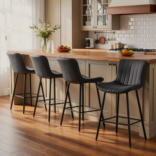 Sunvega Faux Leather Counter Stools Set of 2 with Metal Legs for Kitchen and Dining Room