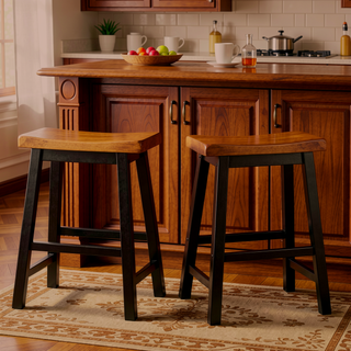 Sunvega Walnut Wood Saddle Counter Stool for Indoor Serving Area 24" H