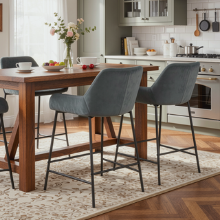 Sunvega Industrial Black Metal and Faux Leather Counter Stool Set of 2