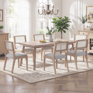 Sunvega Modern Farmhouse PU Dining Chairs with Thick Padded Seat and Solid Wood Legs