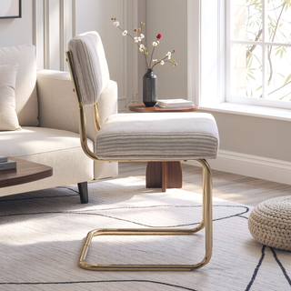 Sunvega Modern Dining Chairs with Corduroy Fabric and Gold Metal Base
