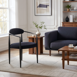 Sunvega Modern Upholstered Dining Chairs with Boucle Backrest and Black Metal Legs Set of 2