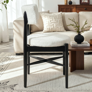Sunvega Mid Century Modern Dining Chairs with Upholstered Boucle Seat and Rubber Wood Frame