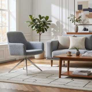Sunvega Light Grey Upholstered Swivel Dining Chair with Chrome Base and Bucket Seat